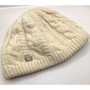 Y2K Gravis Cream 100% Wool Cable Knit Fleece Lined Beanie Adult S Ski Outdoors